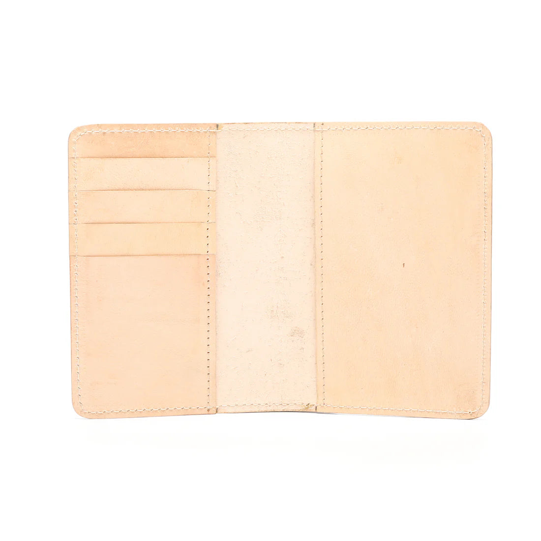Inside view of the beige color passport cover with multiple pocket to hold your cards.