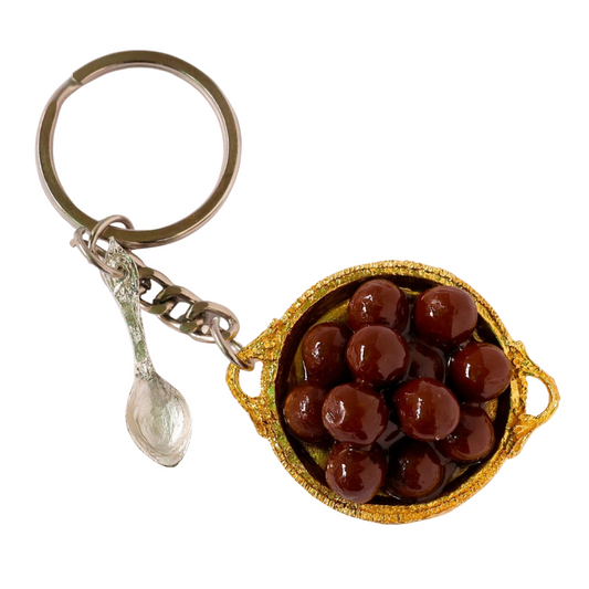 Gulab Jamun on Golden thali miniature Keyring