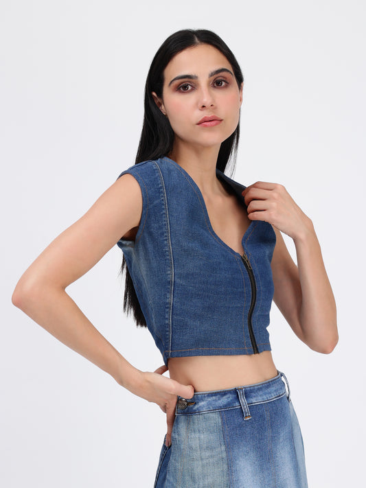 FRONT ZIPPER  TOP (BLUE)