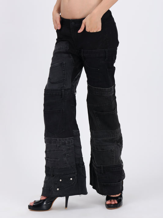 CUT POCKET BELL BOTTOM (BLACK)