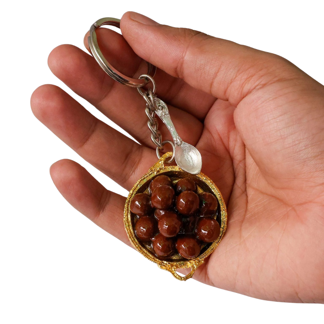 Gulab Jamun on Golden thali miniature Keyring