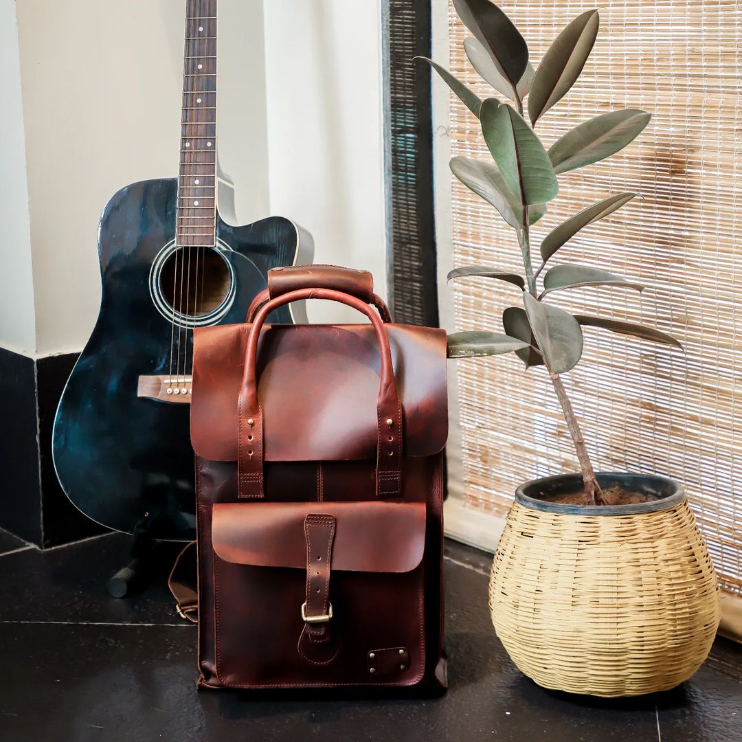 Timeless Genuine Leather Backpack Sepia Wine