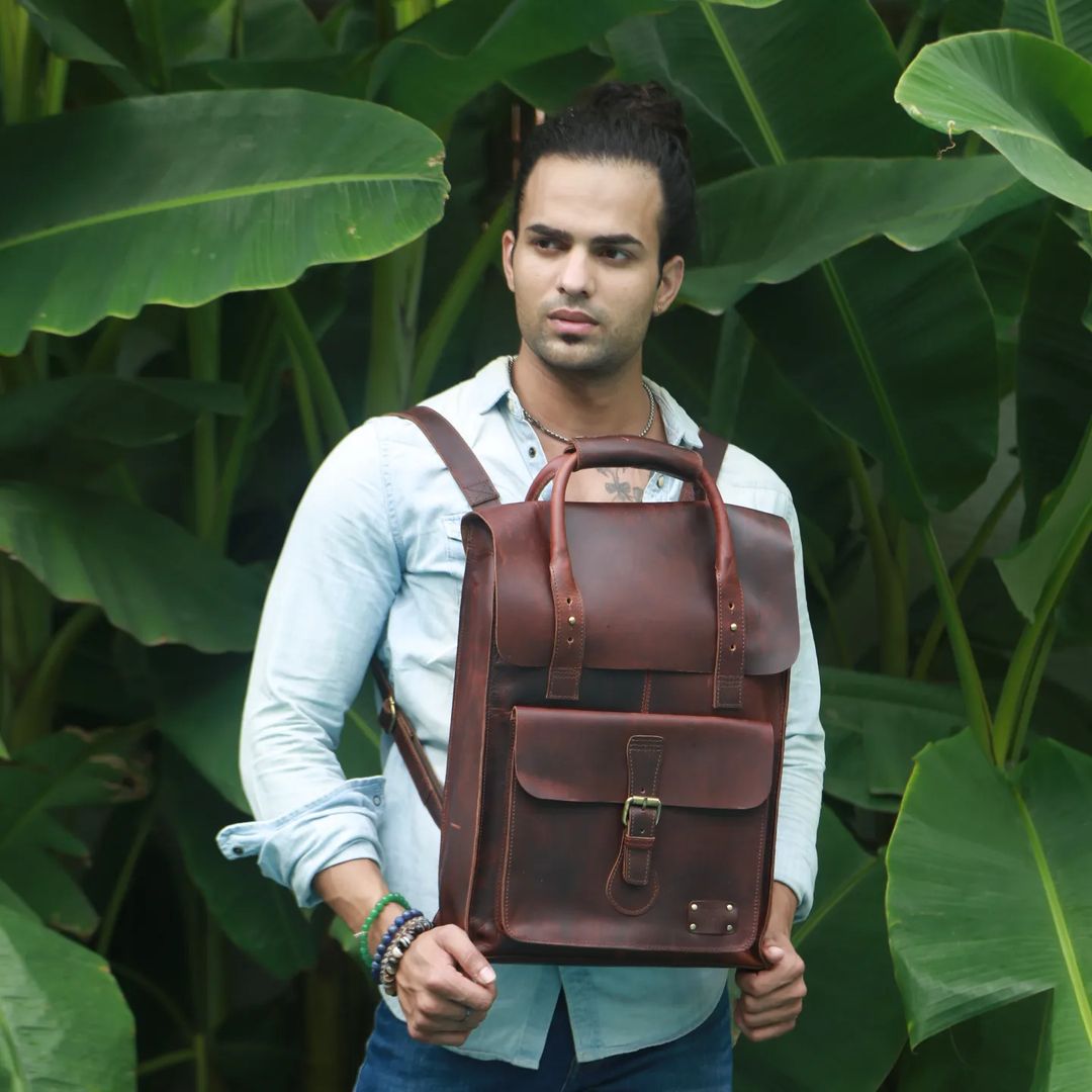 Timeless Genuine Leather Backpack Sepia Wine