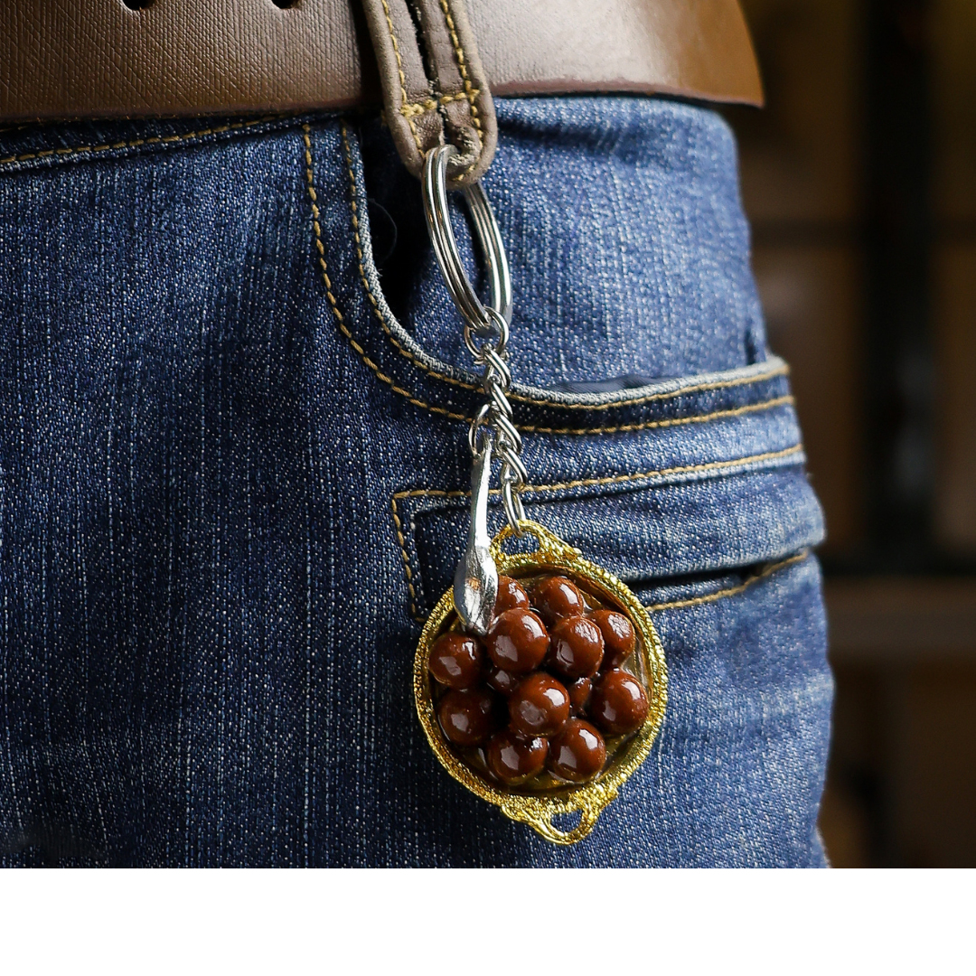 Gulab Jamun on Golden thali miniature Keyring