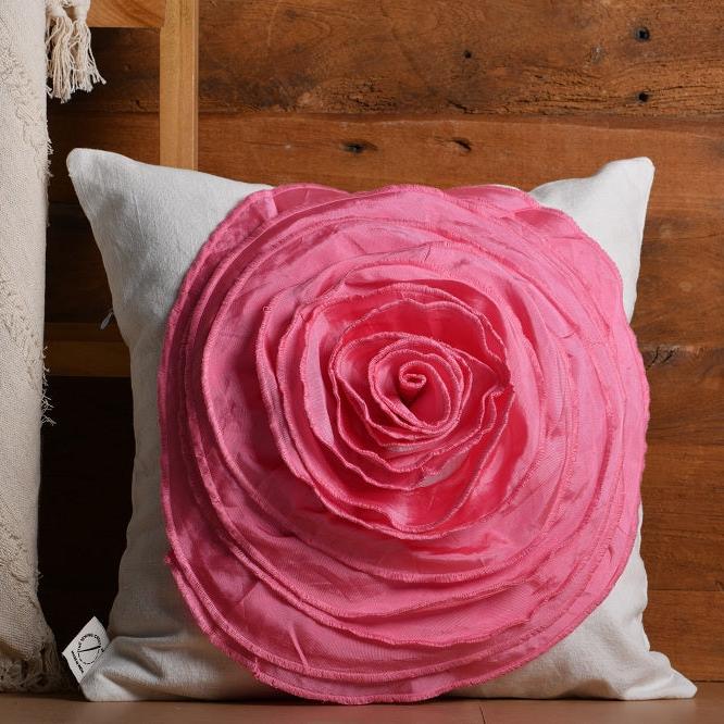 Ruffled Rose Cushion Cover (Set Of Two)