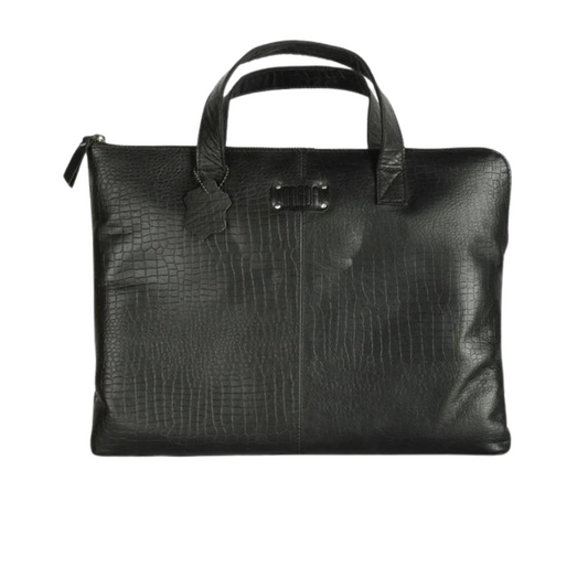 Handy Held Genuine Leather Laptop Bag Ebony Black