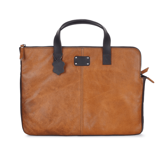 Handy Held Genuine Leather Laptop Bag Brown Tan