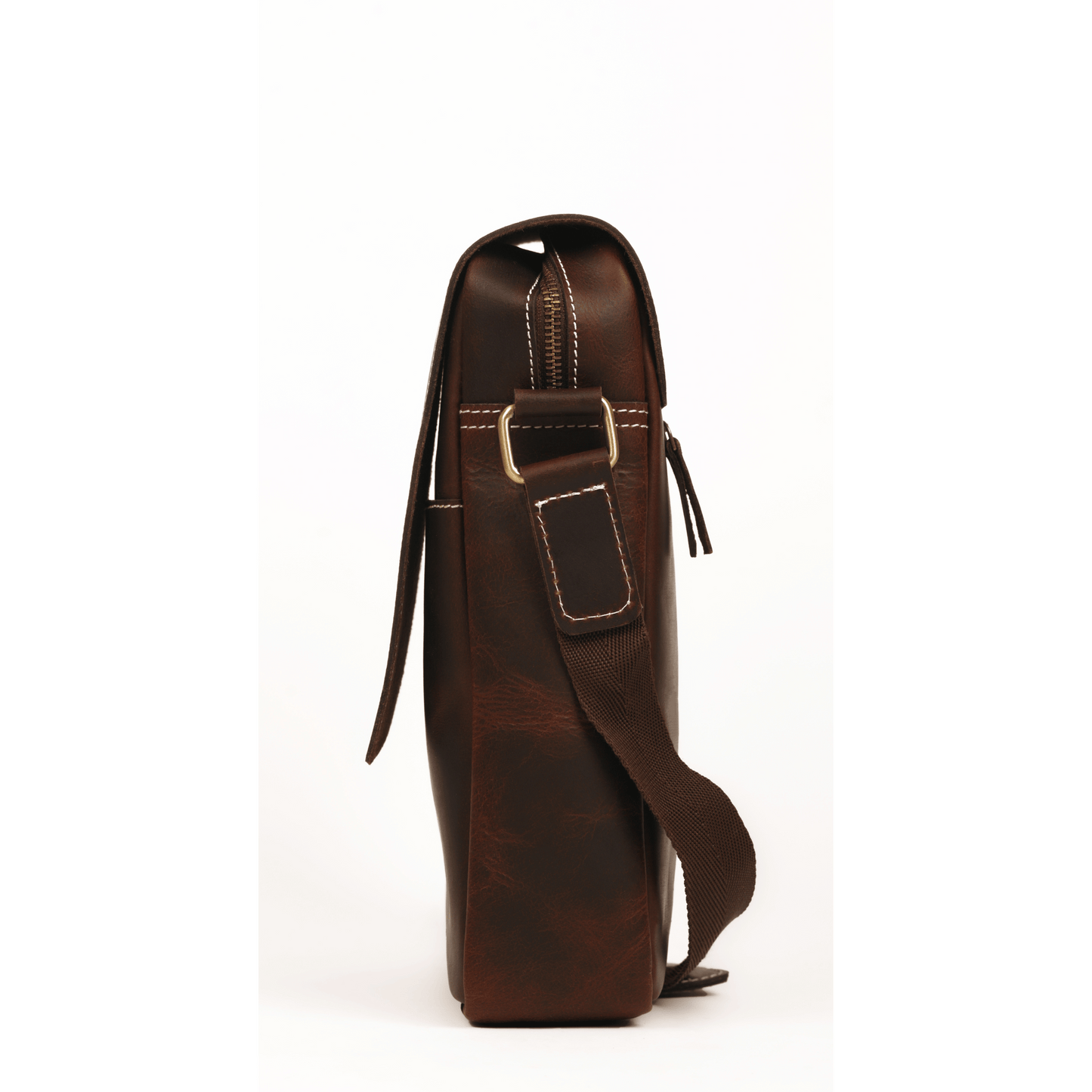 Zipper crossover Genuine Leather Cross Body Bag Muddy Brown