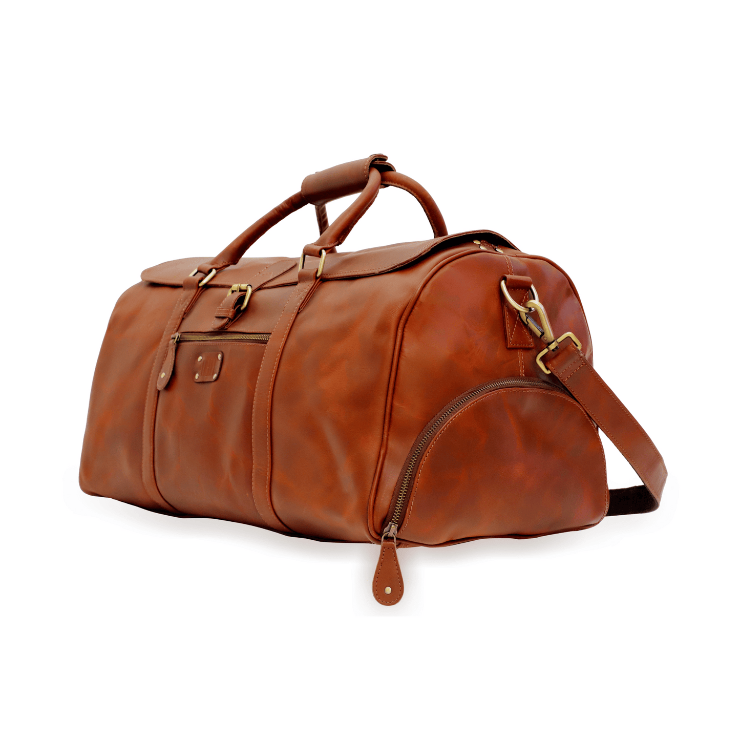 Flaplock Genuine Leather Duffle Bag Tan Touch