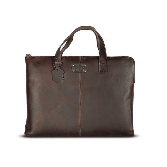 Handy Held Genuine Leather Laptop Bag Muddy Brown