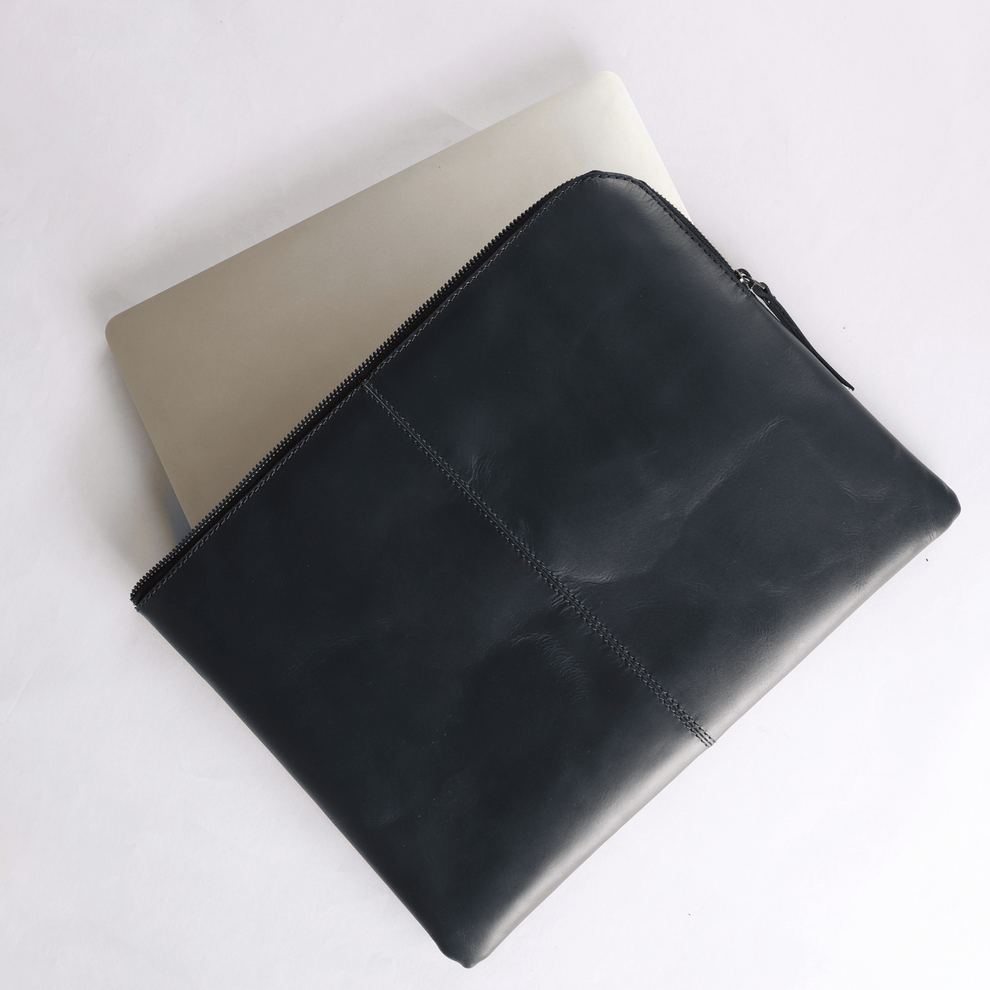 Sleek Macbook Sleeve Genuine Leather Laptop Bag Midnight Blue