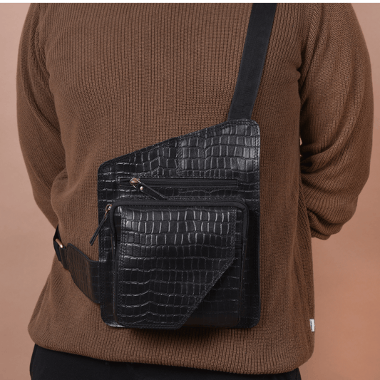 Mini Rover Genuine Leather Chest Bag Ebony Black