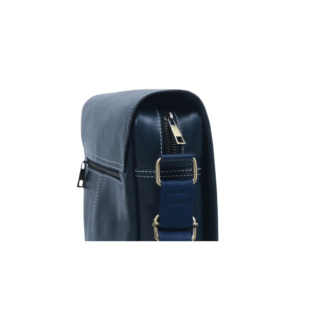 Zipper crossover Genuine Leather Cross Body Bag Midnight Blue