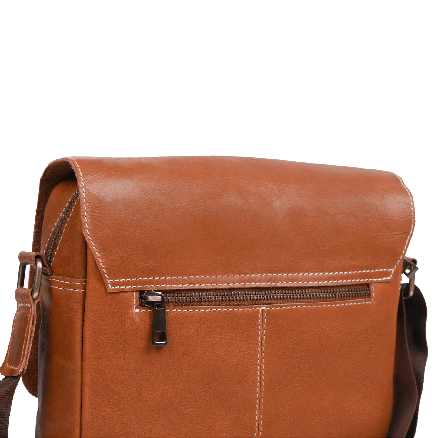 Zipper crossover Genuine Leather Cross Body Bag Tan Touch