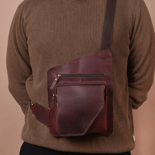 Mini Rover Genuine Leather Chest Bag Sepia wine