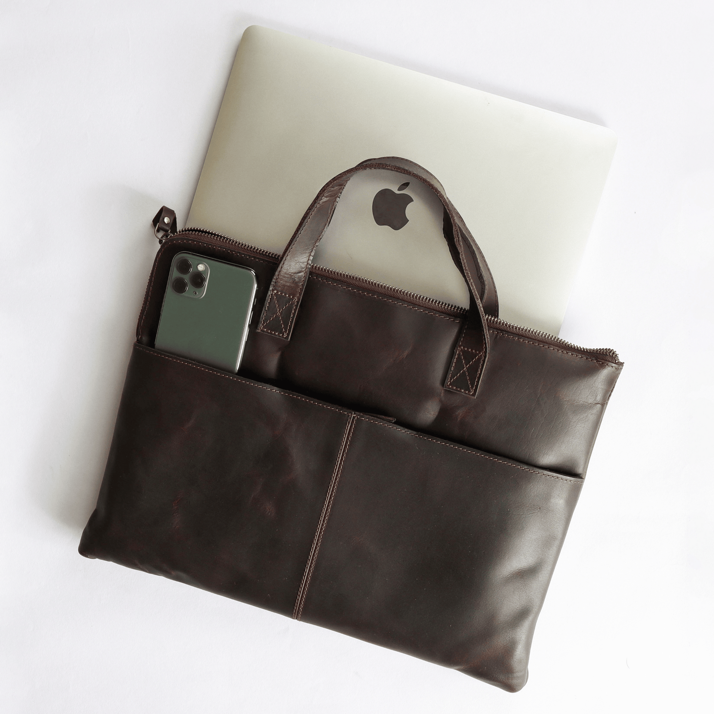 Handy Held Genuine Leather Laptop Bag Muddy Brown