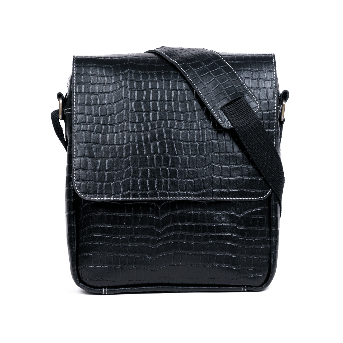 Zipper crossover Genuine Leather Cross Body Bag Ebony Black
