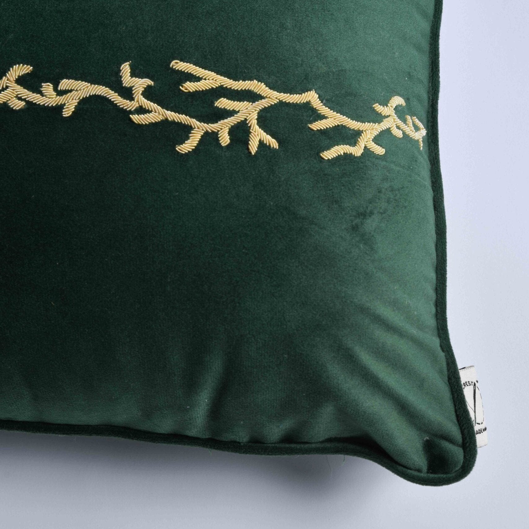 Close up picture of green velvet cushion cover .