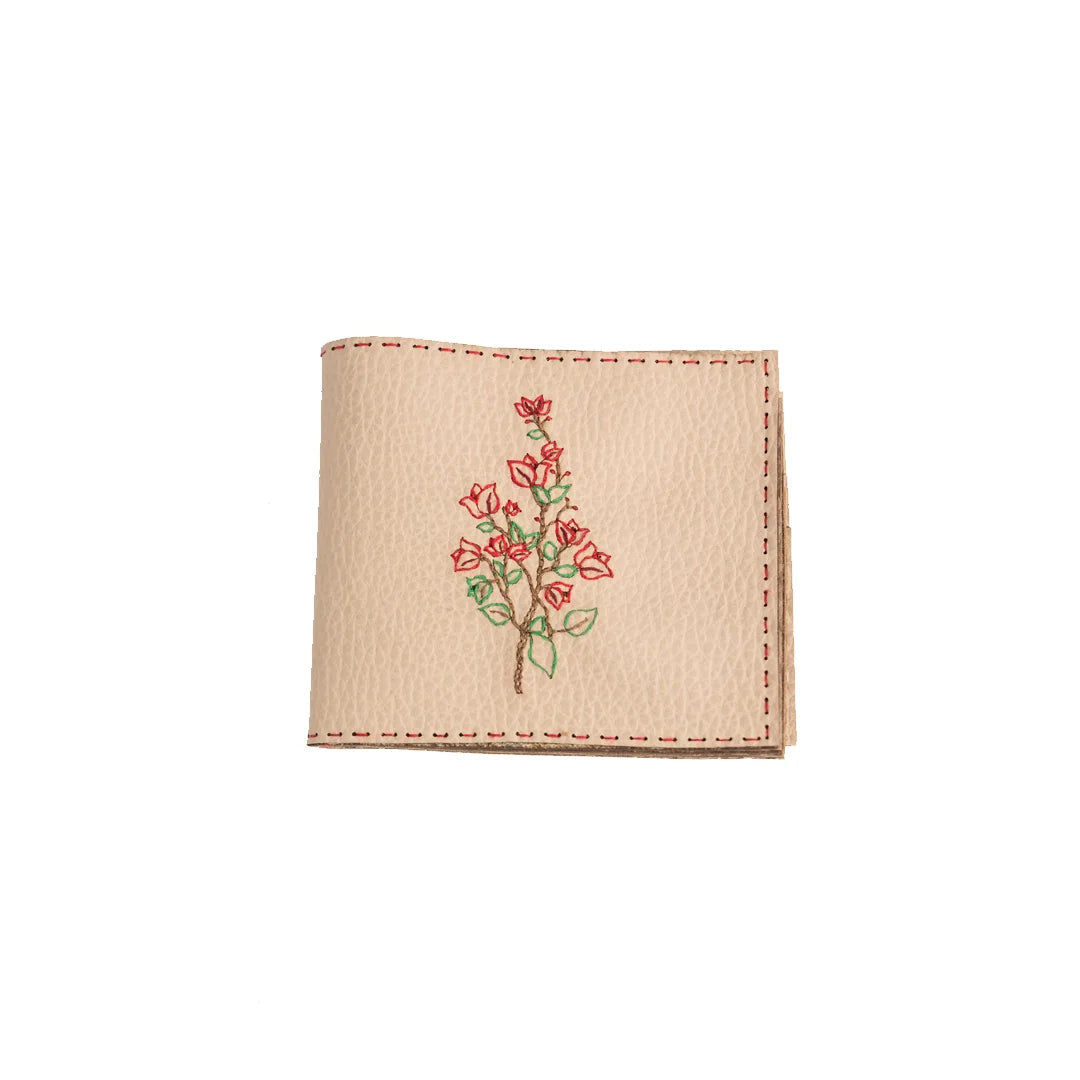 Hand Made And Upcycled Designer Wallets - Flower Embroidery (Red)