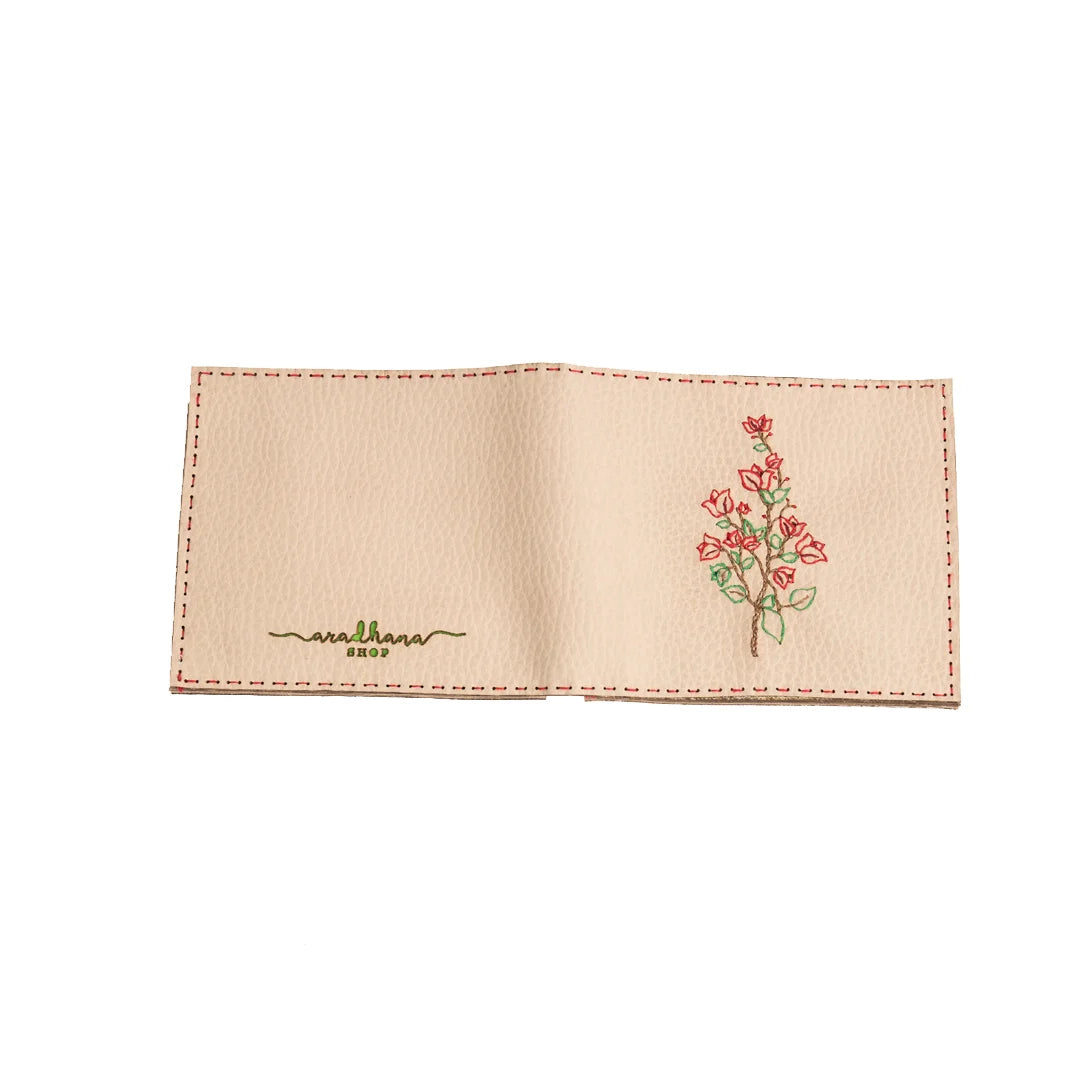 Hand Made And Upcycled Designer Wallets - Flower Embroidery (Red)