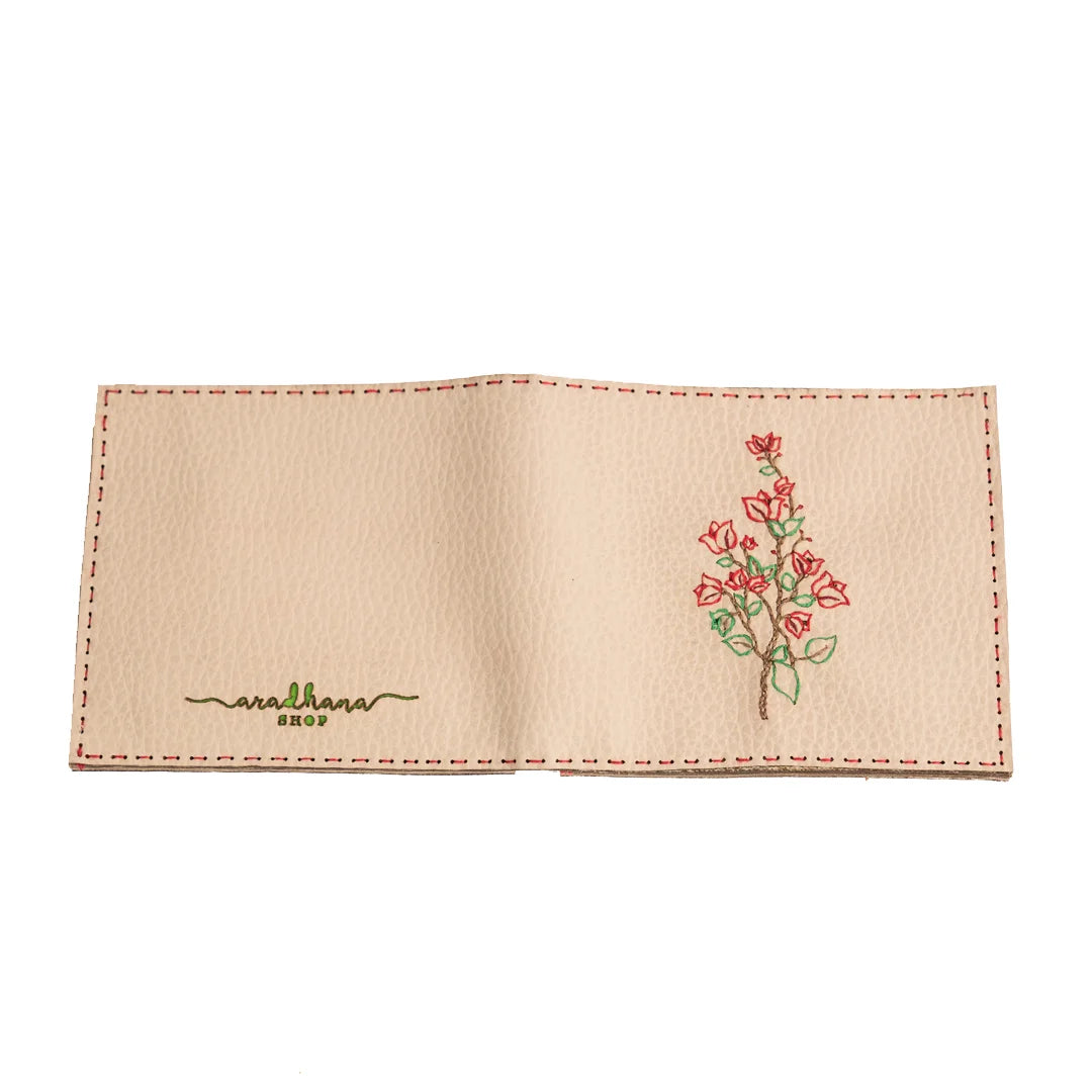 Hand Made And Upcycled Designer Wallets - Flower Embroidery (Red)