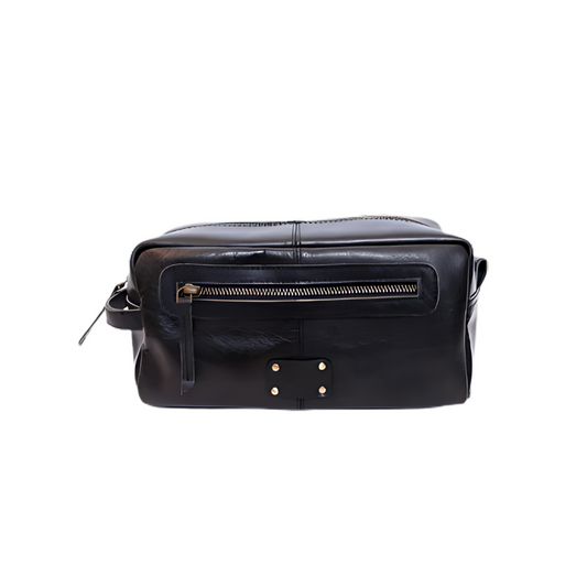 ON the go pouch Genuine Leather Tolietry Bag Ebony Black