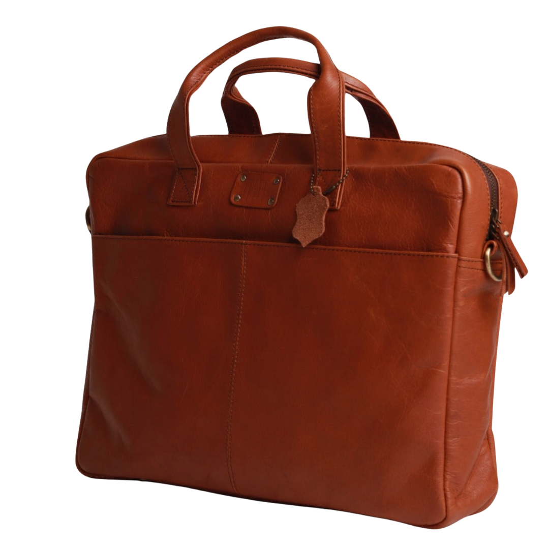 Elite Slimcase Genuine Leather Laptop Brief Case Tan Touch