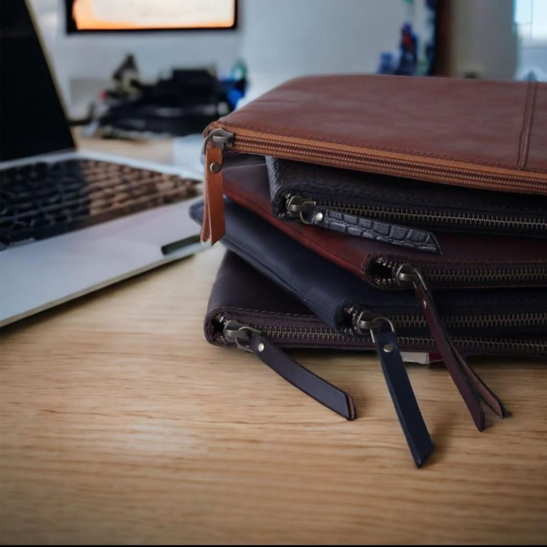 Sleek Macbook Sleeve Genuine Leather Laptop Bag Midnight Blue