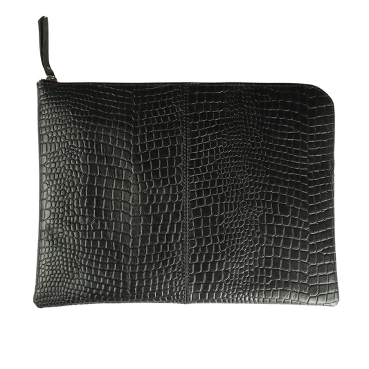 Sleek Macbook Sleeve Genuine Leather Laptop Bag Ebony Black