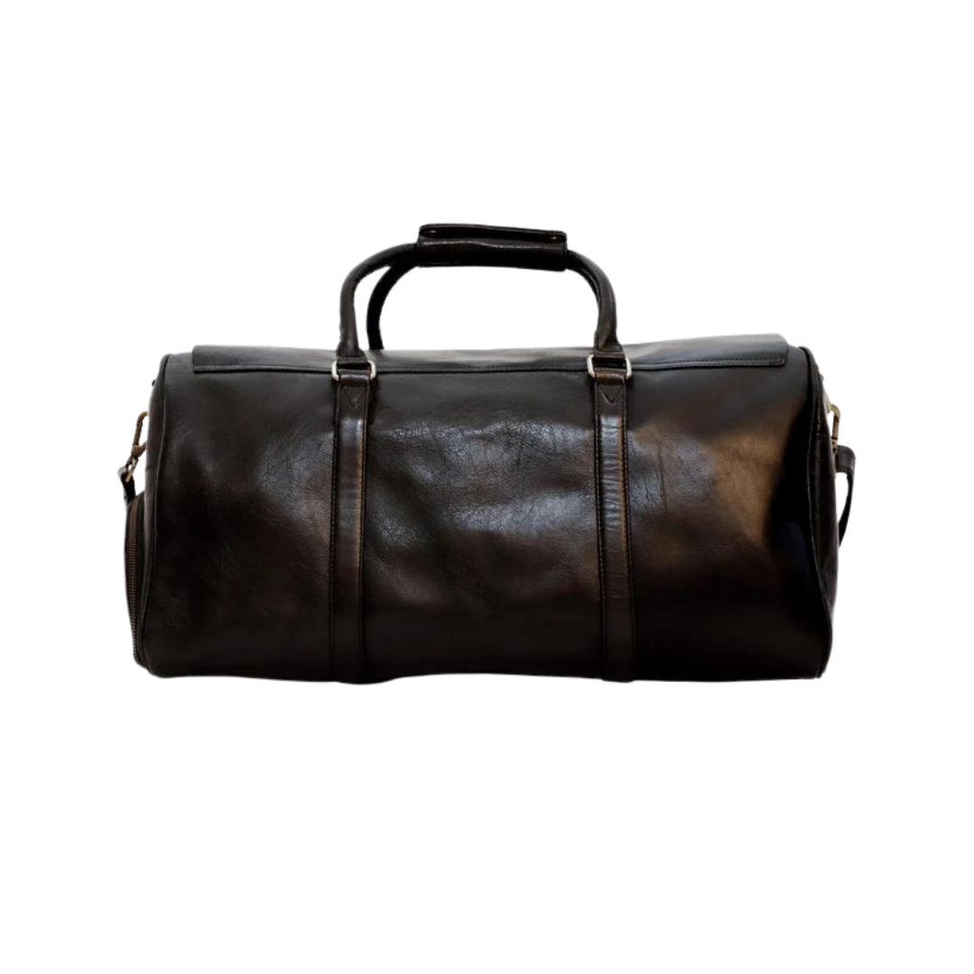 Flaplock Genuine Leather Duffle Bag Ebony Black