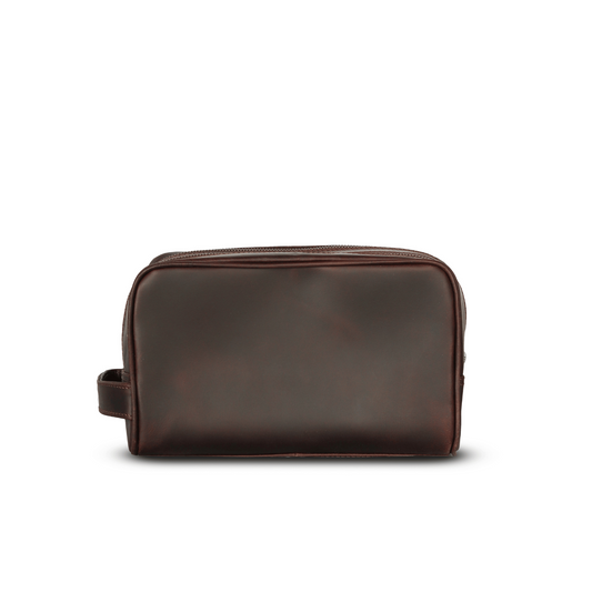 Travel Refresh Genuine Leather Tolietry Bag Muddy Brown