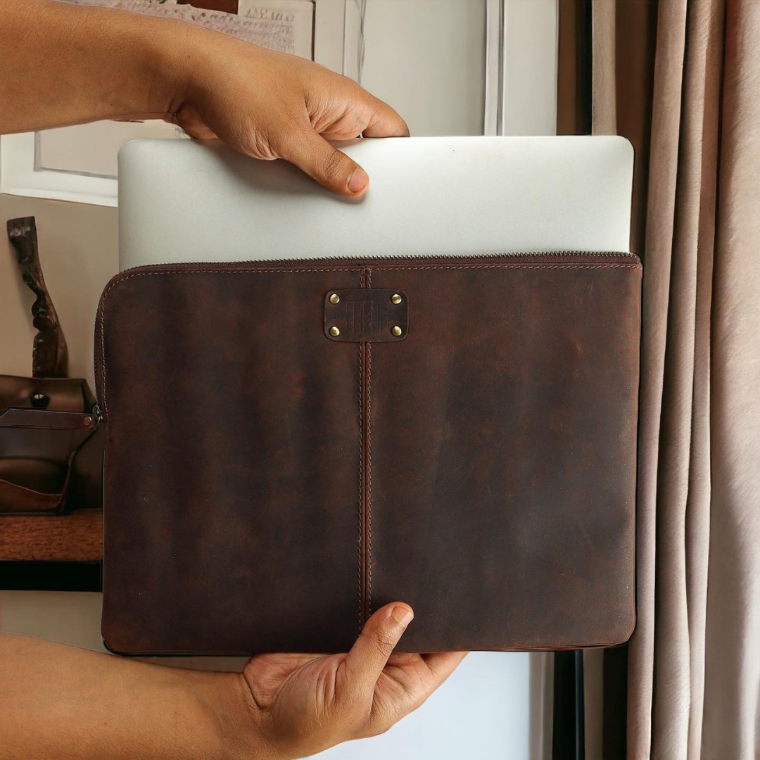 Sleek Macbook Sleeve Genuine Leather Laptop Bag Muddy Brown