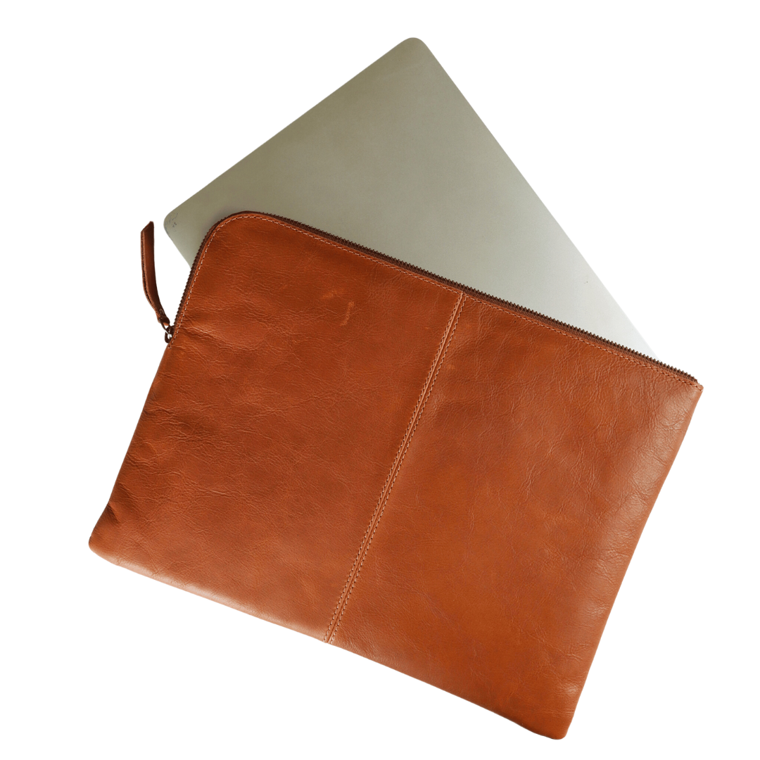 Sleek Macbook Sleeve Genuine Leather Laptop Bag Tan Touch